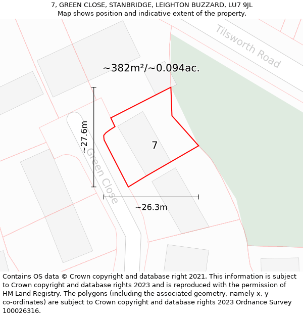 7, GREEN CLOSE, STANBRIDGE, LEIGHTON BUZZARD, LU7 9JL: Plot and title map