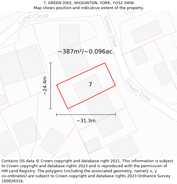 7, GREEN DIKE, WIGGINTON, YORK, YO32 2WW: Plot and title map