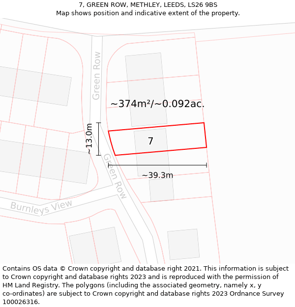 7, GREEN ROW, METHLEY, LEEDS, LS26 9BS: Plot and title map