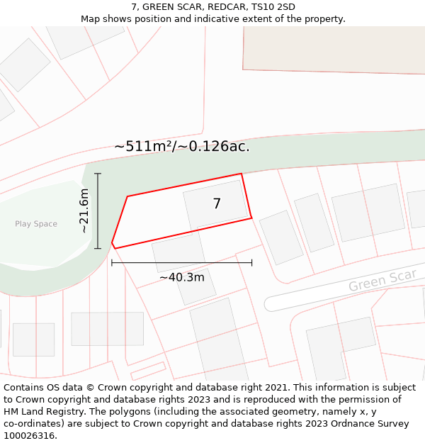 7, GREEN SCAR, REDCAR, TS10 2SD: Plot and title map