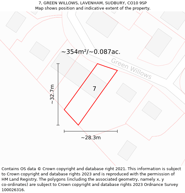 7, GREEN WILLOWS, LAVENHAM, SUDBURY, CO10 9SP: Plot and title map