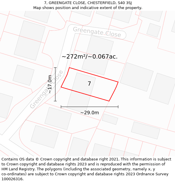 7, GREENGATE CLOSE, CHESTERFIELD, S40 3SJ: Plot and title map