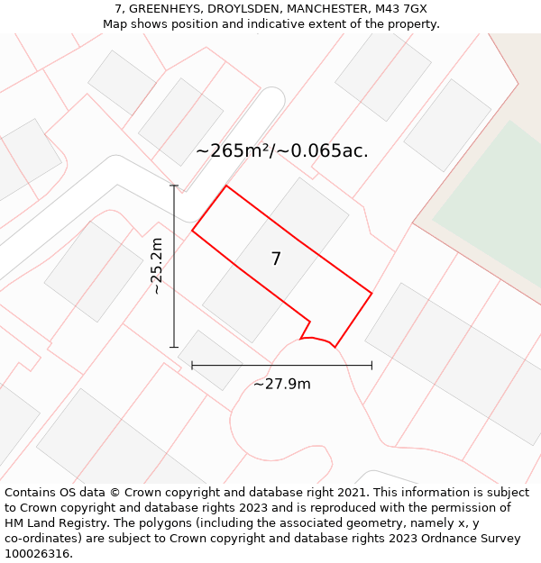 7, GREENHEYS, DROYLSDEN, MANCHESTER, M43 7GX: Plot and title map