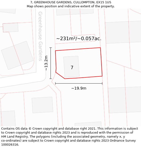 7, GREENHOUSE GARDENS, CULLOMPTON, EX15 1US: Plot and title map