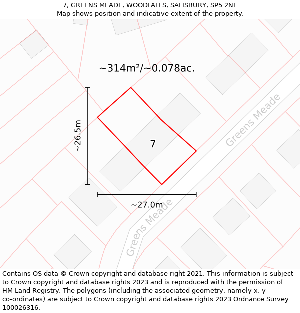 7, GREENS MEADE, WOODFALLS, SALISBURY, SP5 2NL: Plot and title map