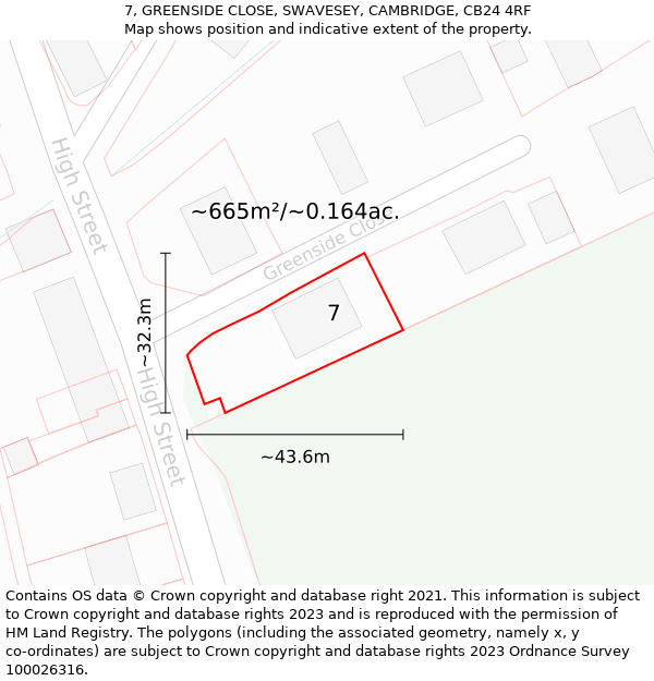 7, GREENSIDE CLOSE, SWAVESEY, CAMBRIDGE, CB24 4RF: Plot and title map