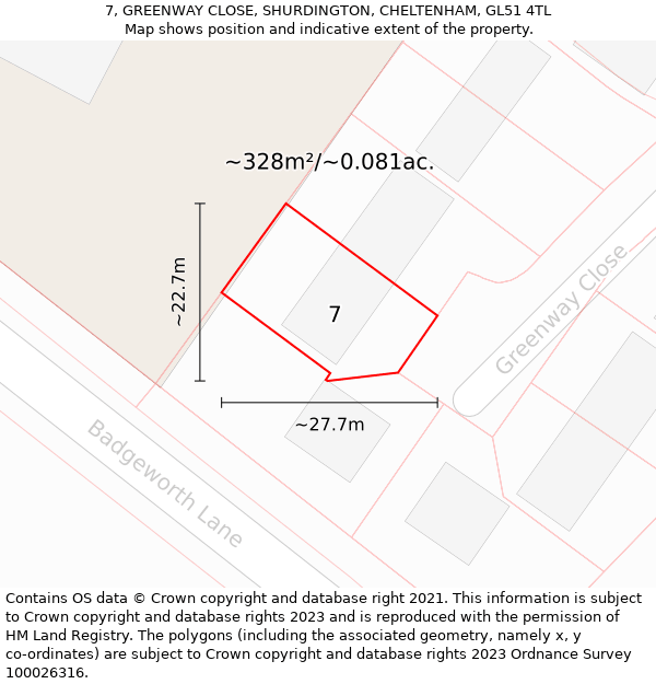 7, GREENWAY CLOSE, SHURDINGTON, CHELTENHAM, GL51 4TL: Plot and title map