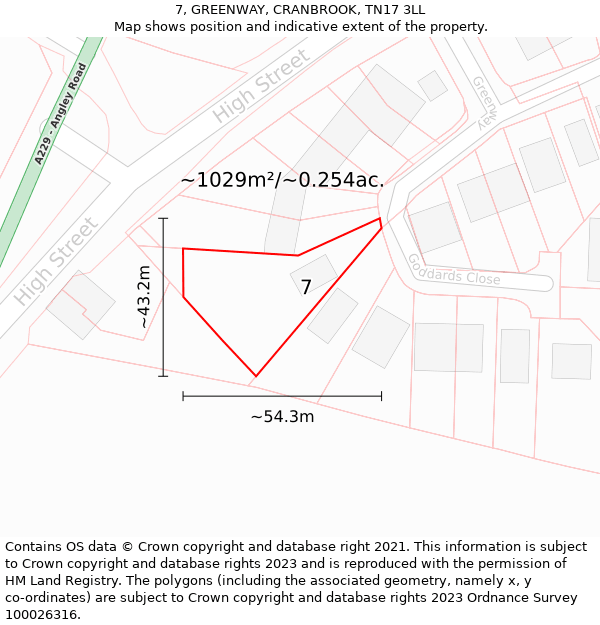 7, GREENWAY, CRANBROOK, TN17 3LL: Plot and title map