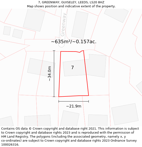 7, GREENWAY, GUISELEY, LEEDS, LS20 8HZ: Plot and title map