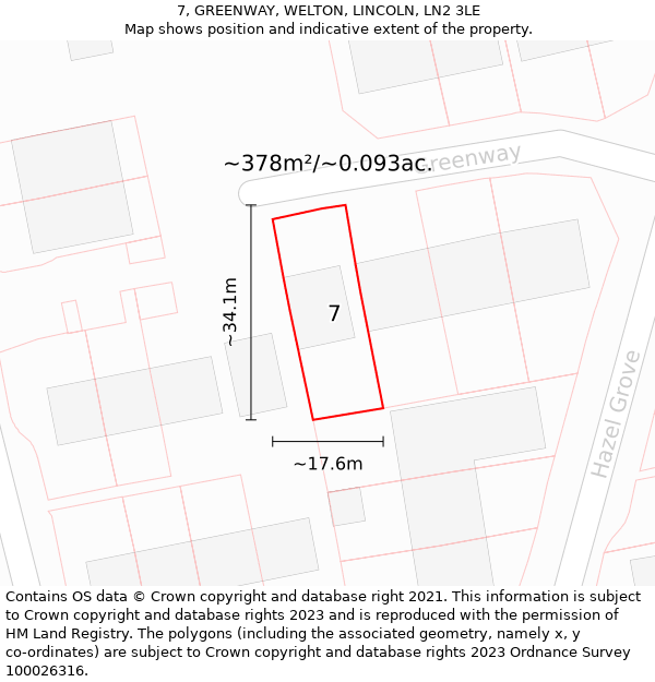 7, GREENWAY, WELTON, LINCOLN, LN2 3LE: Plot and title map