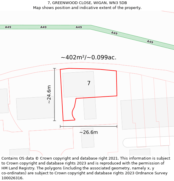 7, GREENWOOD CLOSE, WIGAN, WN3 5DB: Plot and title map