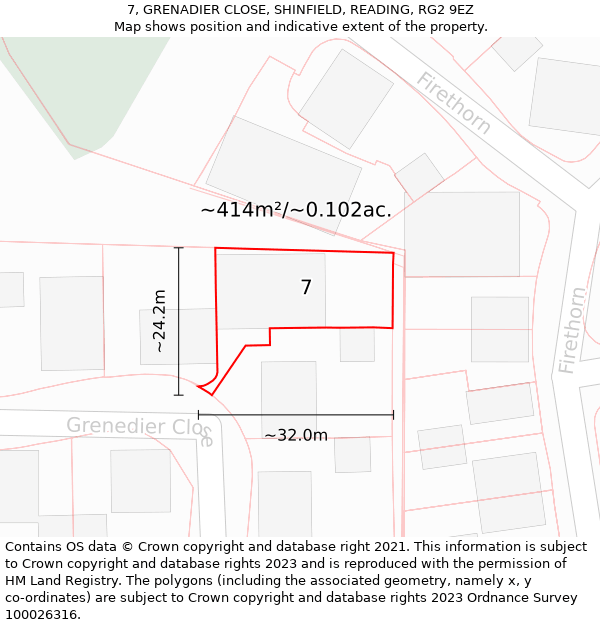 7, GRENADIER CLOSE, SHINFIELD, READING, RG2 9EZ: Plot and title map