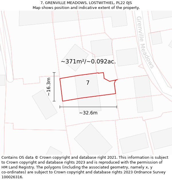 7, GRENVILLE MEADOWS, LOSTWITHIEL, PL22 0JS: Plot and title map