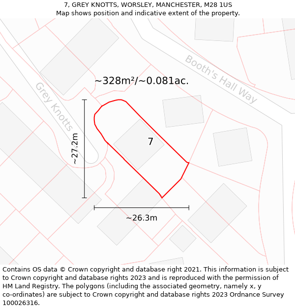 7, GREY KNOTTS, WORSLEY, MANCHESTER, M28 1US: Plot and title map