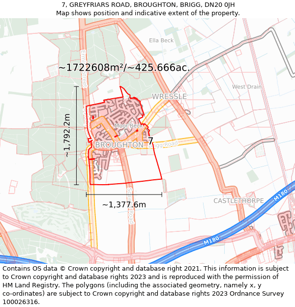 7, GREYFRIARS ROAD, BROUGHTON, BRIGG, DN20 0JH: Plot and title map