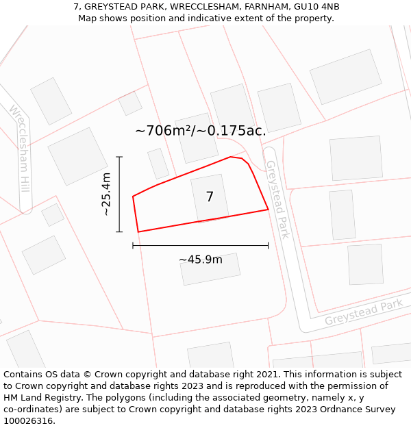 7, GREYSTEAD PARK, WRECCLESHAM, FARNHAM, GU10 4NB: Plot and title map