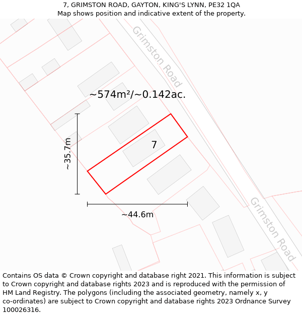 7, GRIMSTON ROAD, GAYTON, KING'S LYNN, PE32 1QA: Plot and title map