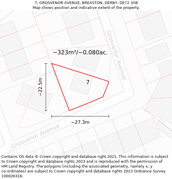 7, GROSVENOR AVENUE, BREASTON, DERBY, DE72 3AB: Plot and title map