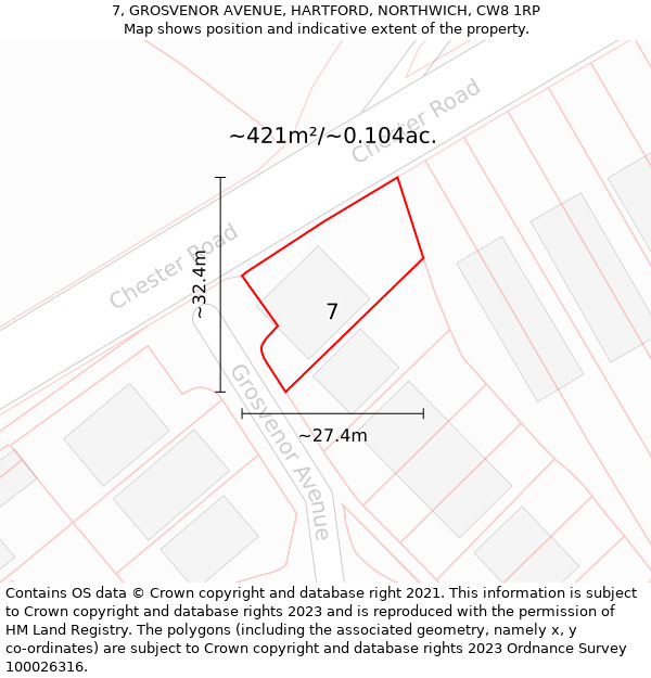 7, GROSVENOR AVENUE, HARTFORD, NORTHWICH, CW8 1RP: Plot and title map