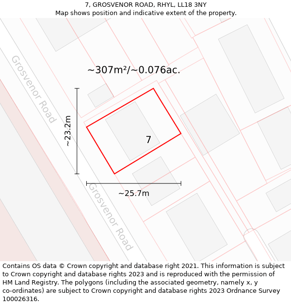 7, GROSVENOR ROAD, RHYL, LL18 3NY: Plot and title map