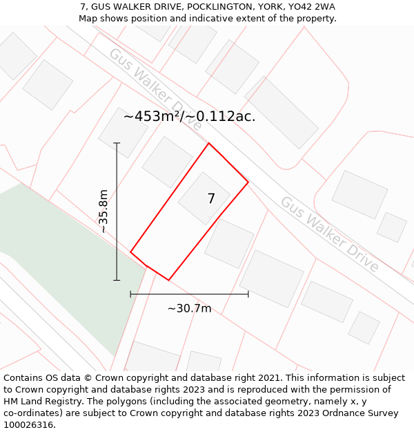 7, GUS WALKER DRIVE, POCKLINGTON, YORK, YO42 2WA: Plot and title map