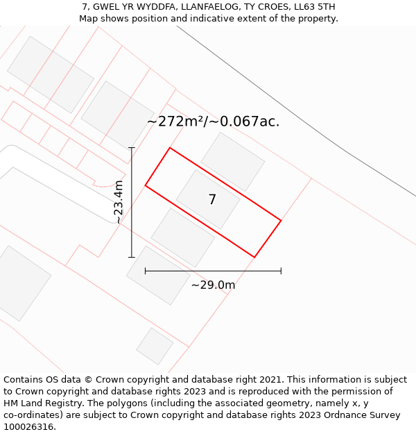 7, GWEL YR WYDDFA, LLANFAELOG, TY CROES, LL63 5TH: Plot and title map