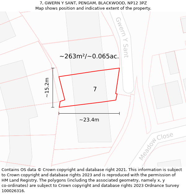 7, GWERN Y SANT, PENGAM, BLACKWOOD, NP12 3PZ: Plot and title map