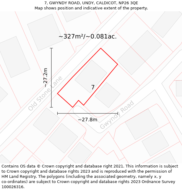 7, GWYNDY ROAD, UNDY, CALDICOT, NP26 3QE: Plot and title map