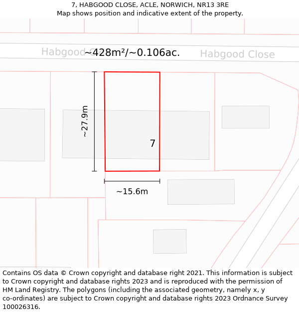 7, HABGOOD CLOSE, ACLE, NORWICH, NR13 3RE: Plot and title map
