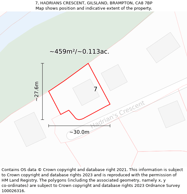 7, HADRIANS CRESCENT, GILSLAND, BRAMPTON, CA8 7BP: Plot and title map