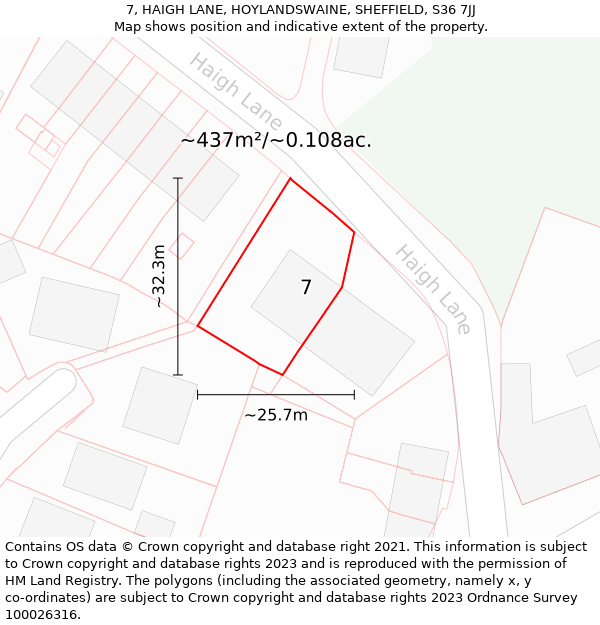 7, HAIGH LANE, HOYLANDSWAINE, SHEFFIELD, S36 7JJ: Plot and title map