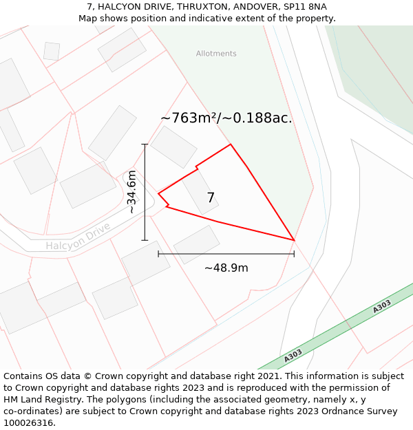 7, HALCYON DRIVE, THRUXTON, ANDOVER, SP11 8NA: Plot and title map