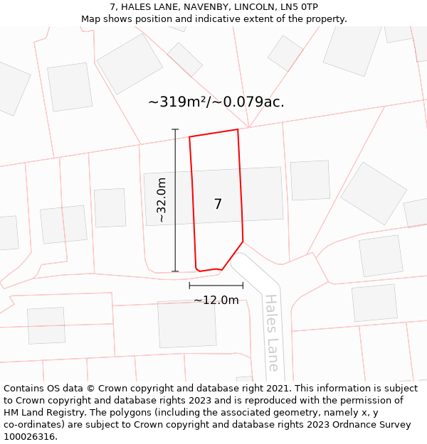 7, HALES LANE, NAVENBY, LINCOLN, LN5 0TP: Plot and title map