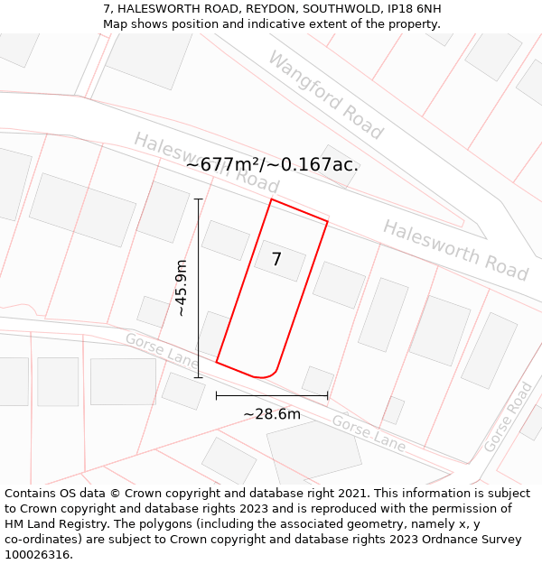 7, HALESWORTH ROAD, REYDON, SOUTHWOLD, IP18 6NH: Plot and title map