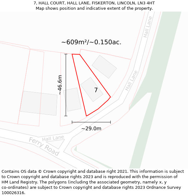 7, HALL COURT, HALL LANE, FISKERTON, LINCOLN, LN3 4HT: Plot and title map