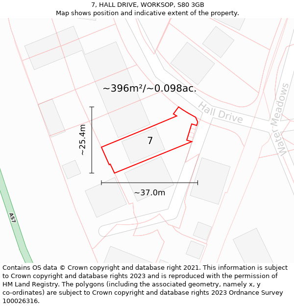 7, HALL DRIVE, WORKSOP, S80 3GB: Plot and title map
