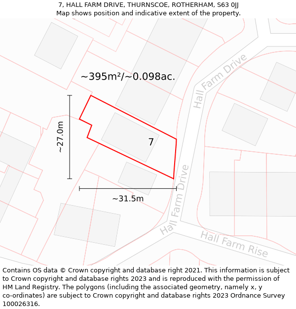 7, HALL FARM DRIVE, THURNSCOE, ROTHERHAM, S63 0JJ: Plot and title map