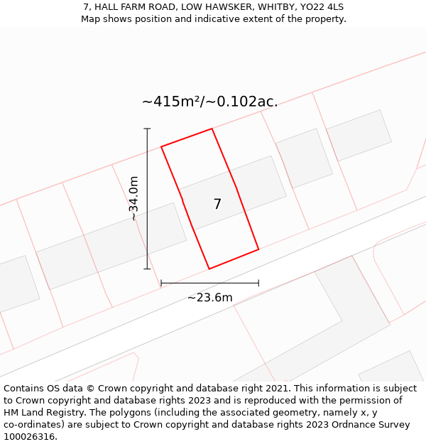 7, HALL FARM ROAD, LOW HAWSKER, WHITBY, YO22 4LS: Plot and title map