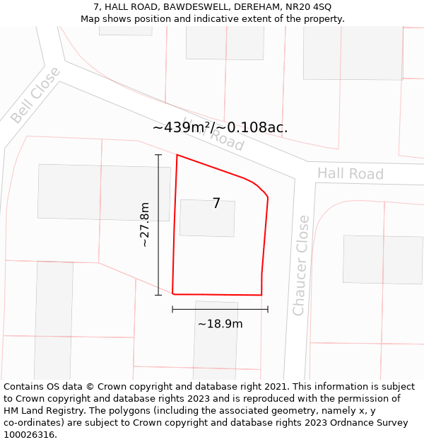 7, HALL ROAD, BAWDESWELL, DEREHAM, NR20 4SQ: Plot and title map