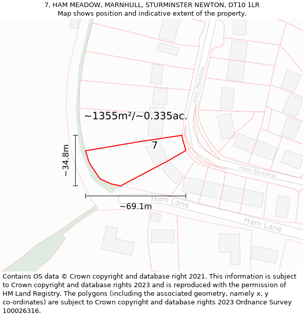 7, HAM MEADOW, MARNHULL, STURMINSTER NEWTON, DT10 1LR: Plot and title map