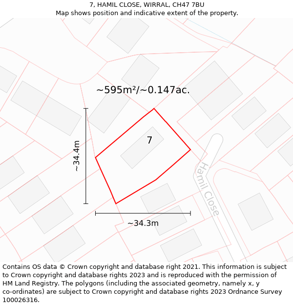 7, HAMIL CLOSE, WIRRAL, CH47 7BU: Plot and title map