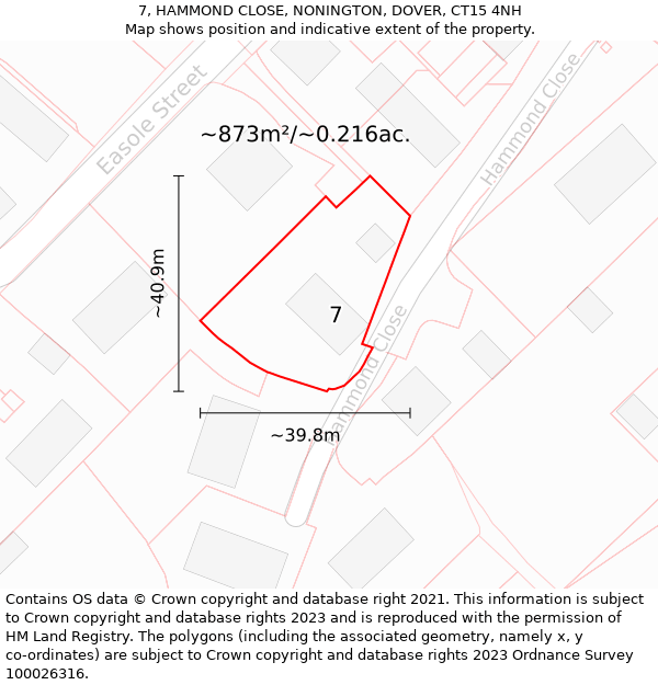 7, HAMMOND CLOSE, NONINGTON, DOVER, CT15 4NH: Plot and title map