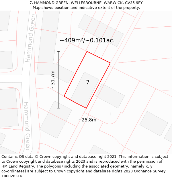 7, HAMMOND GREEN, WELLESBOURNE, WARWICK, CV35 9EY: Plot and title map