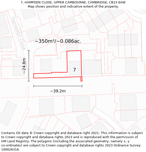 7, HAMPDEN CLOSE, UPPER CAMBOURNE, CAMBRIDGE, CB23 6AW: Plot and title map