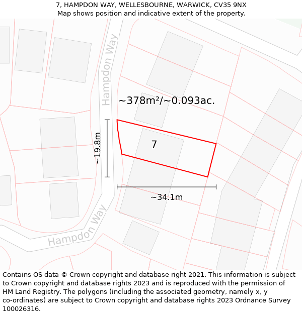 7, HAMPDON WAY, WELLESBOURNE, WARWICK, CV35 9NX: Plot and title map