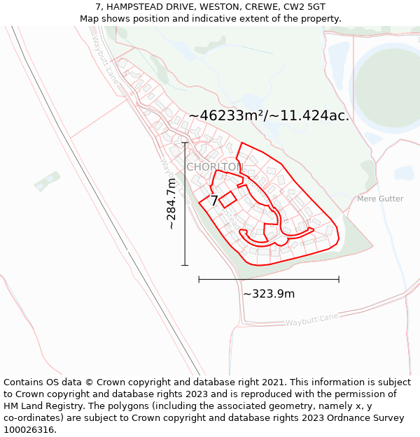 7, HAMPSTEAD DRIVE, WESTON, CREWE, CW2 5GT: Plot and title map