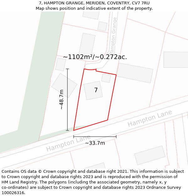 7, HAMPTON GRANGE, MERIDEN, COVENTRY, CV7 7RU: Plot and title map