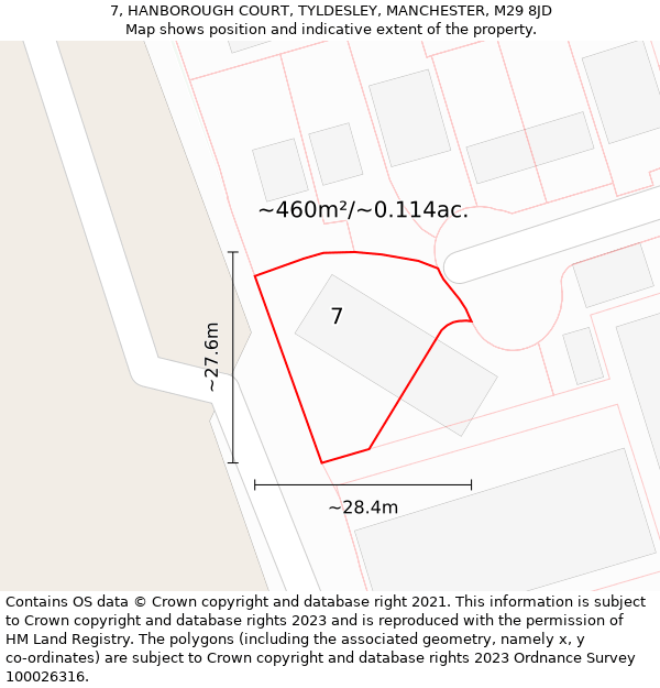 7, HANBOROUGH COURT, TYLDESLEY, MANCHESTER, M29 8JD: Plot and title map