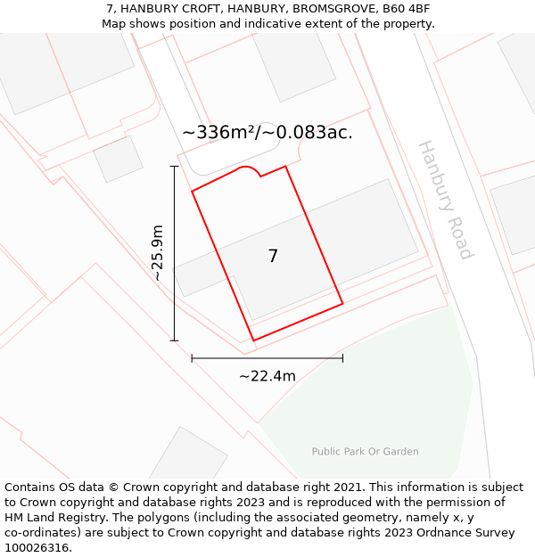 7, HANBURY CROFT, HANBURY, BROMSGROVE, B60 4BF: Plot and title map