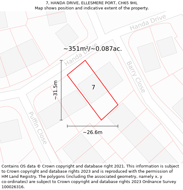 7, HANDA DRIVE, ELLESMERE PORT, CH65 9HL: Plot and title map